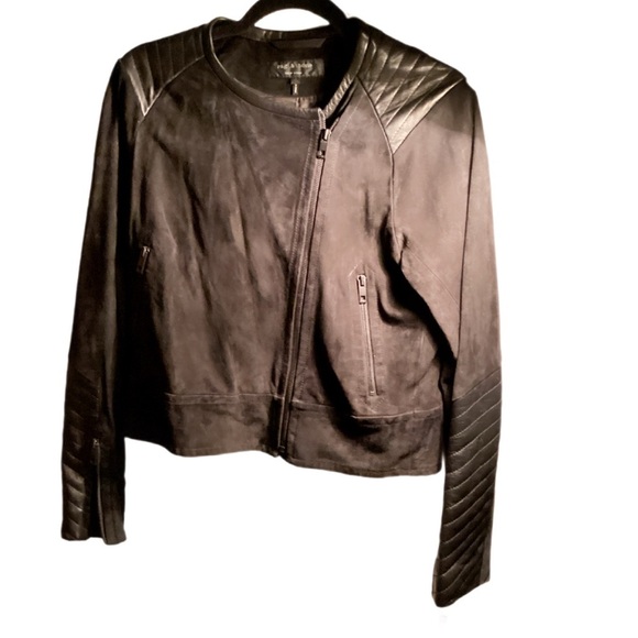 Rag & Bone Black LambskinSuede and Leather Jacket Trendy Asymmetrical Closure 4 - Picture 1 of 4